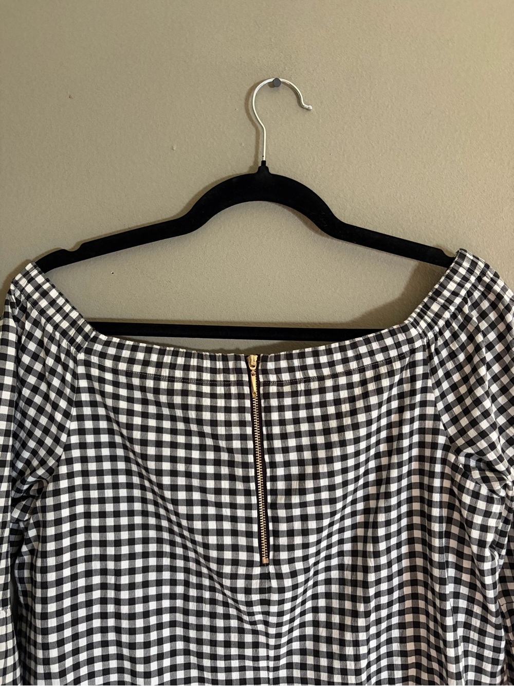 WHBM Blouse White House Black Market Gingham Square Neck Bell Sleeve Cottagecore - Picture 9 of 14